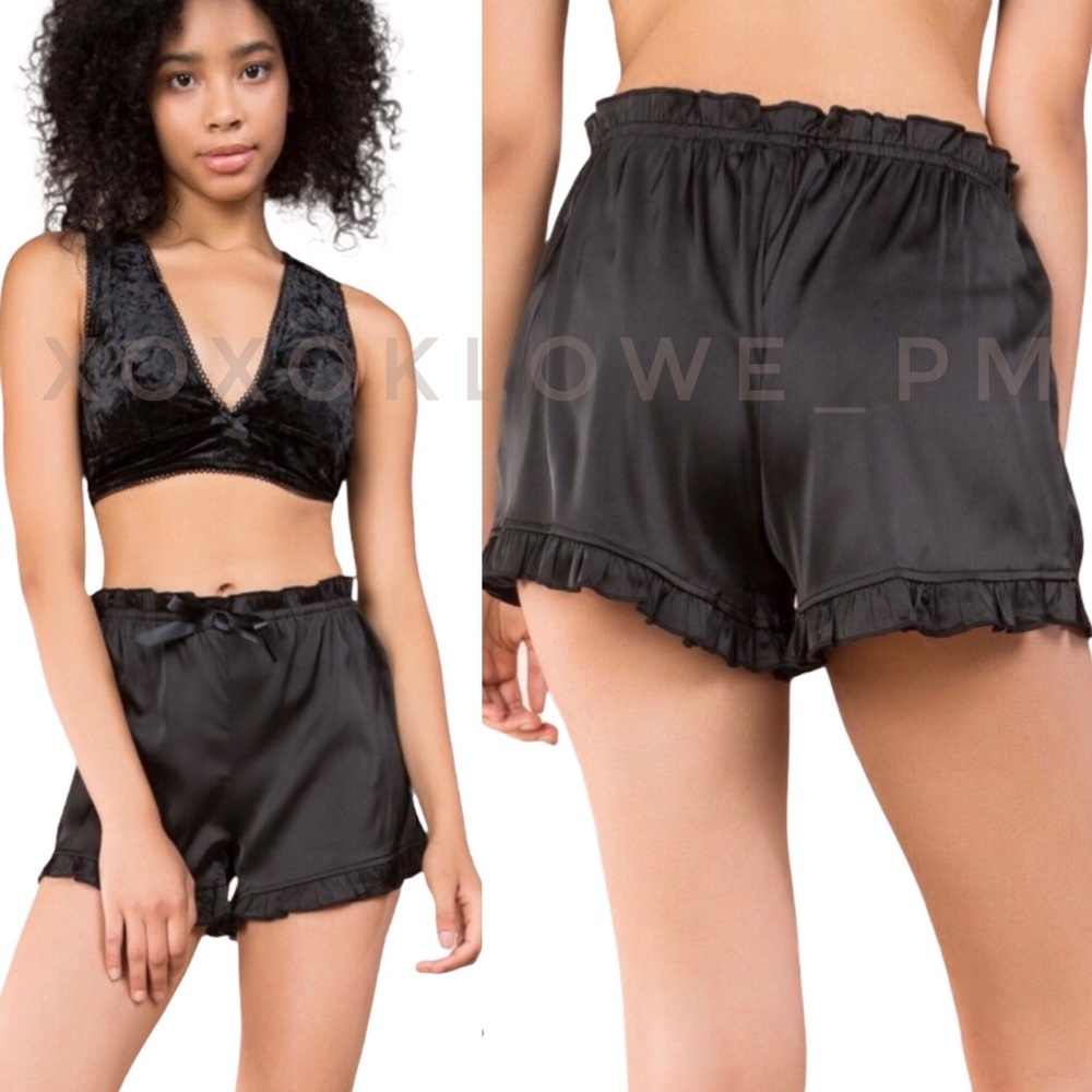 POL Black Silky Satin Ruffled Trim Shorts - Picture 2 of 11